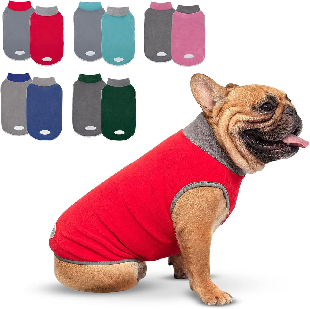 2 Pack Dog Sweater Sweatshirt Stretchy Fleece Vest Pullover Dog Jacket with Reflective Stripe Lightweight Pet Coats Sweaters for Small Dogs, Red & Grey XL