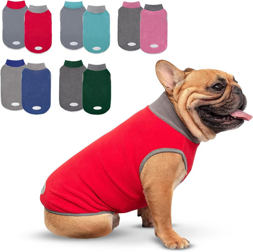 2 Pack Dog Sweater Sweatshirt Stretchy Fleece Vest Pullover Dog Jacket with Reflective Stripe Lightweight Pet Coats Sweaters for Small Dogs, Red & Grey XL