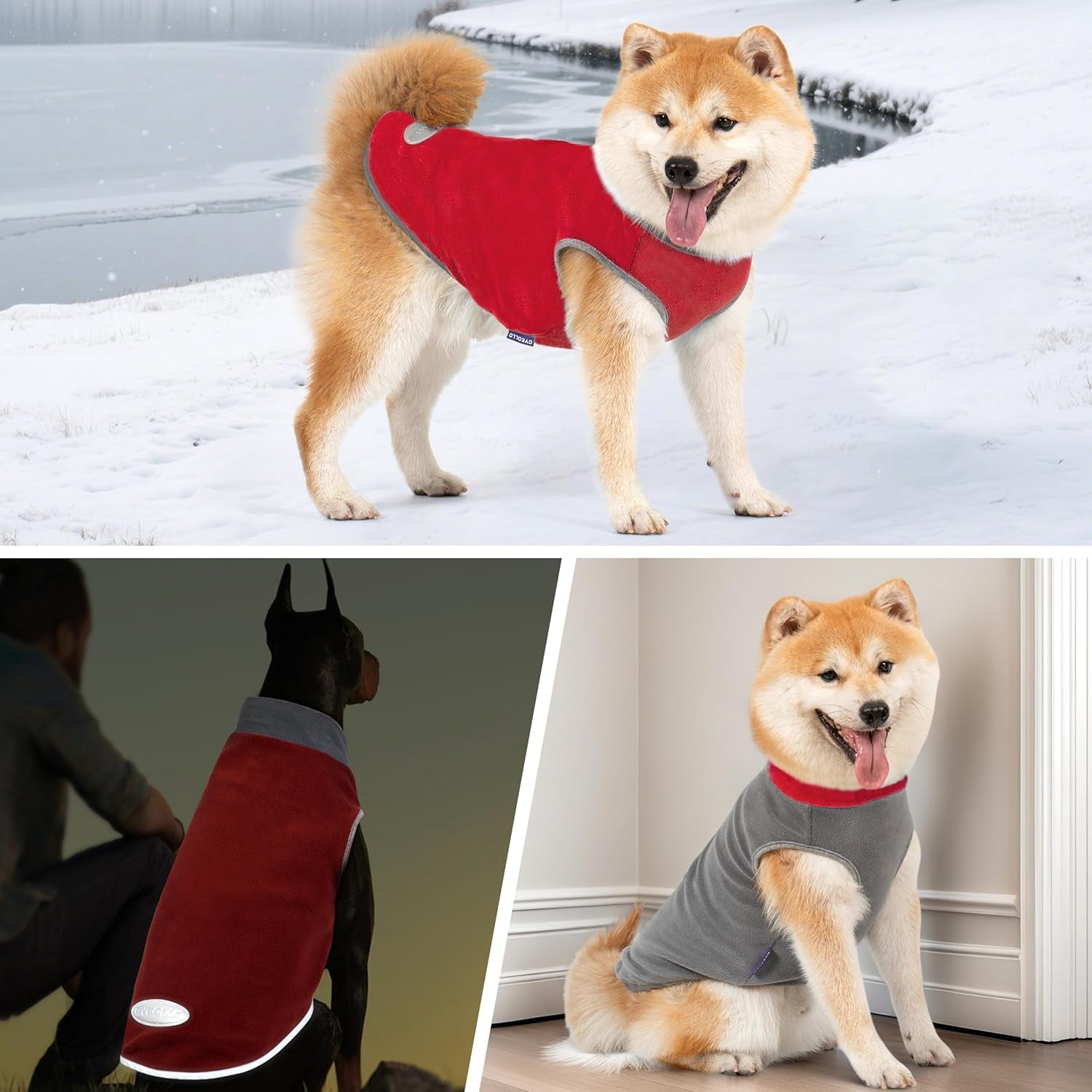 2 Pack Dog Sweater Sweatshirt Stretchy Fleece Vest Pullover Dog Jacket with Reflective Stripe Lightweight Pet Coats Sweaters for Small Dogs, Red & Grey XL